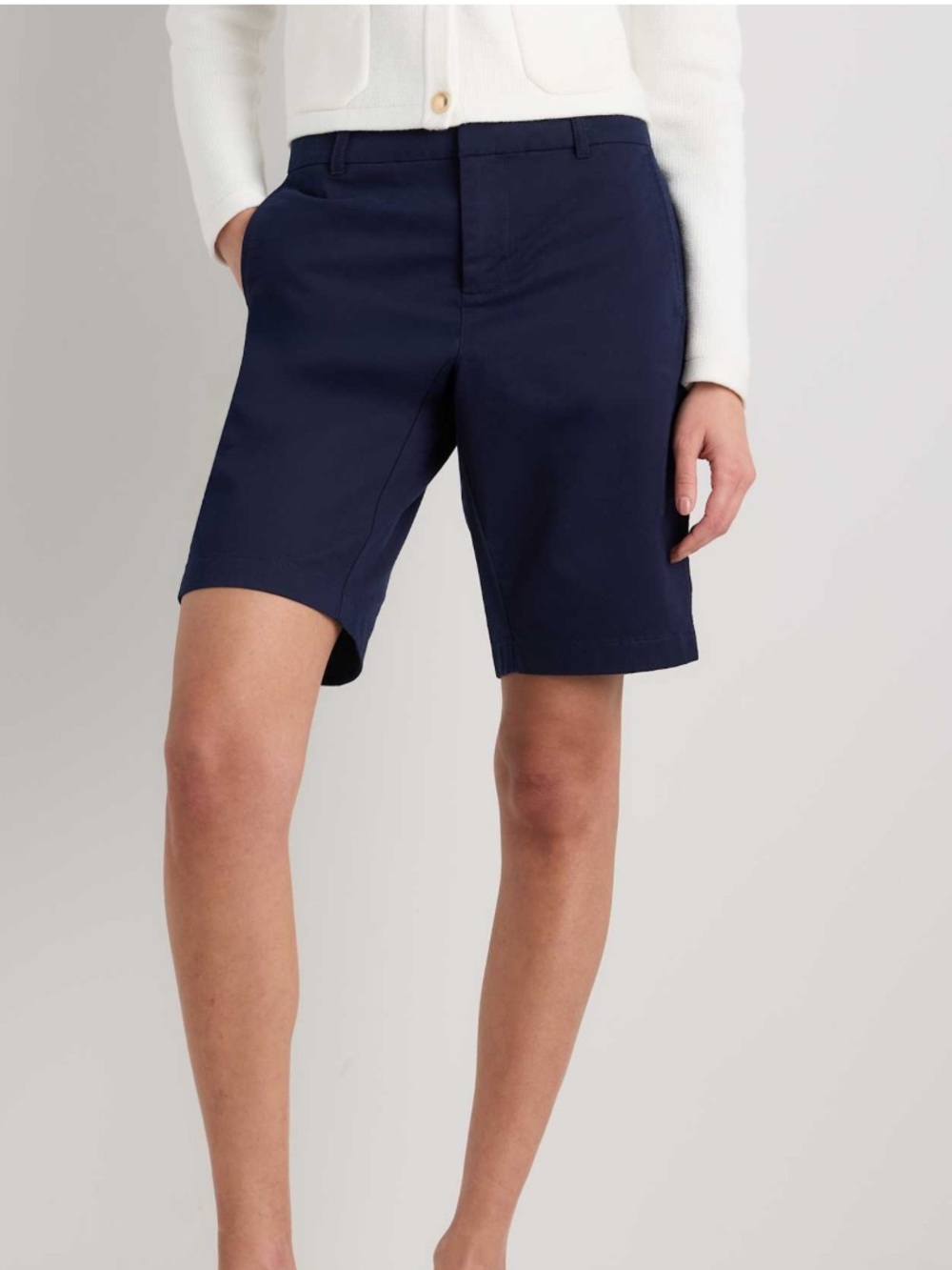 Quince Organic Stretch Cotton Chino Bermuda Shorts in Navy